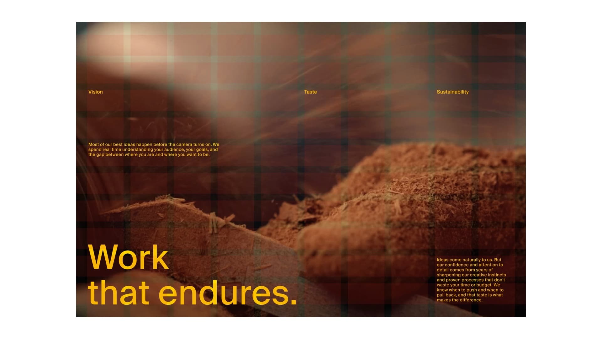 Cedar layouts on a 10×10 grid: an editorial composition with the grid overlaid to guide placement